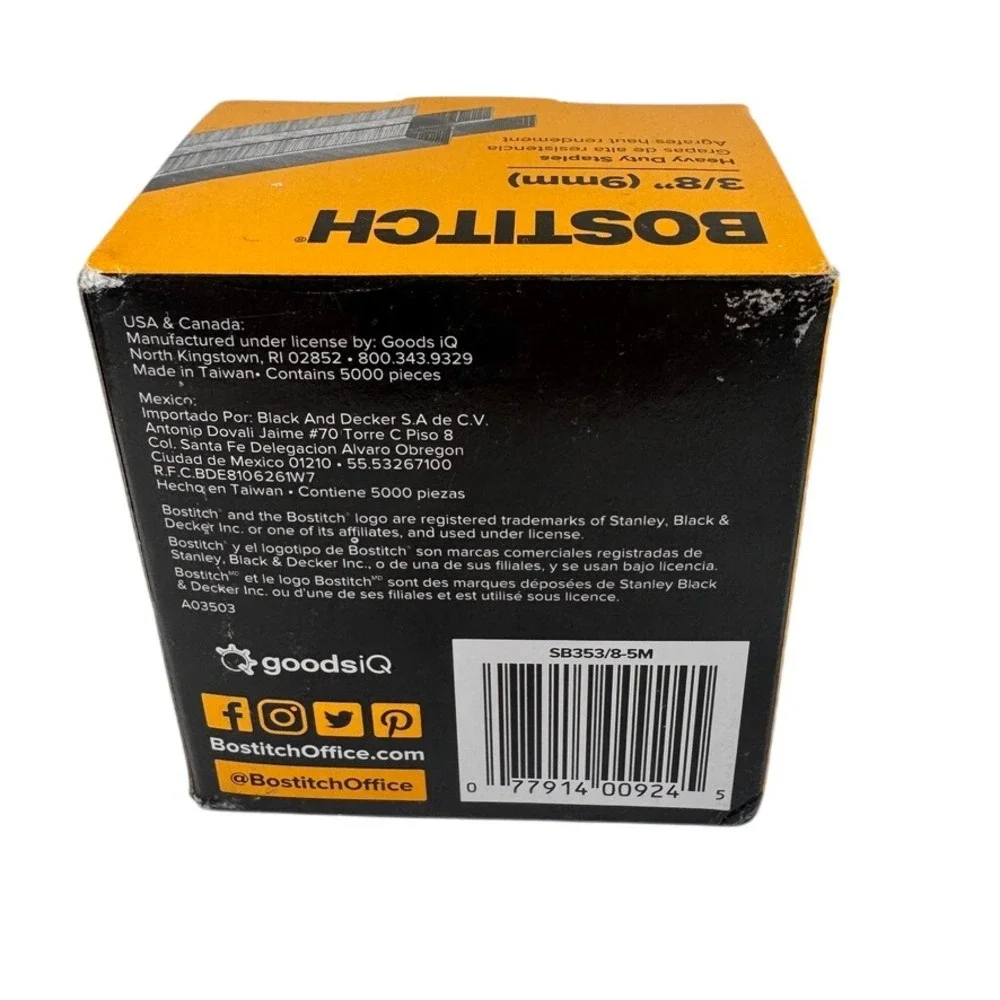 Bostitch 3/8 Inch 9mm Heavy Duty Staples High Carbon Steel 5000 Count SB353/8-5M
